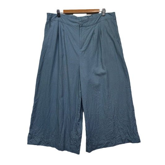 Anko Wide Leg Pants Size 18 Blue Linen Blend Cropped Pockets