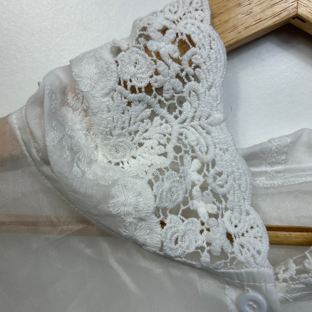 White Sheer Crochet Trim Blouse - Size 3XL