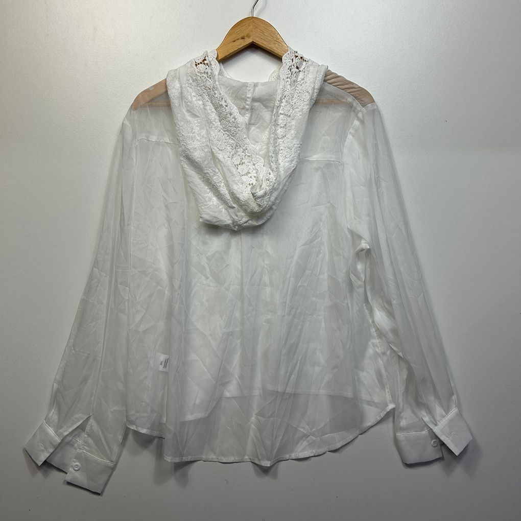 White Sheer Crochet Trim Blouse - Size 3XL