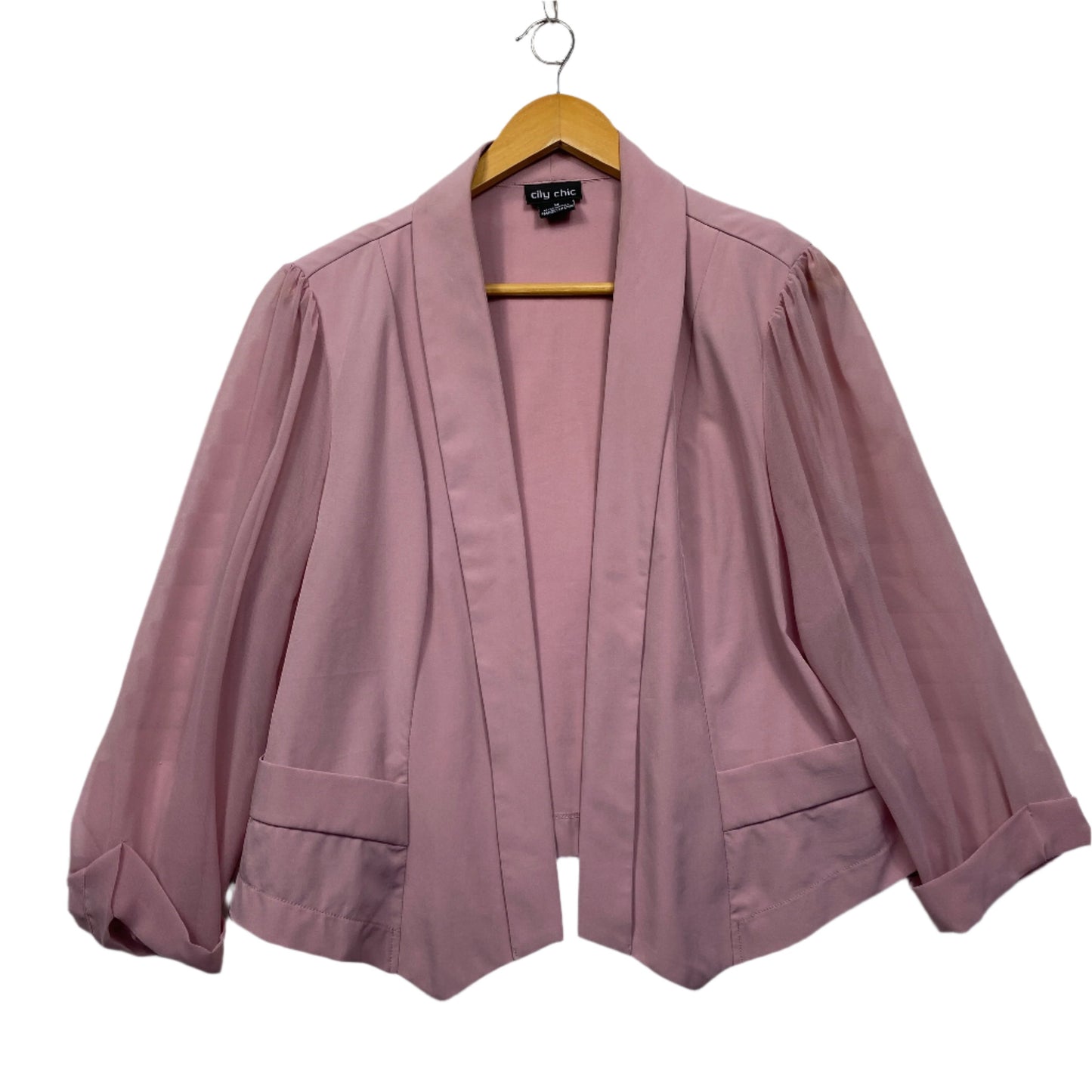 City Chic Jacket Blazer Size 18 Medium Dusty Pink Sheer Long Sleeve