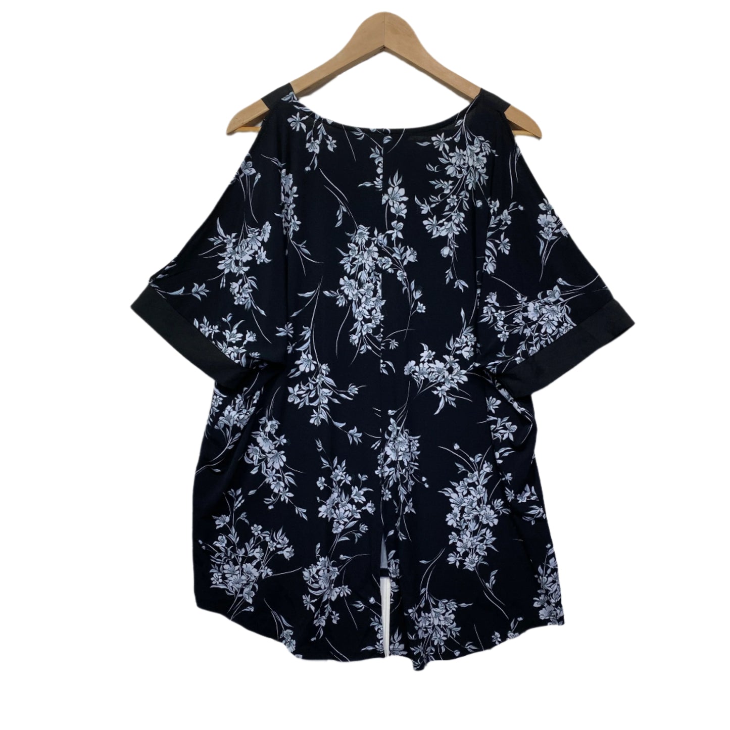 Katies Top Size 18 2XL Black White Floral Cold Shoulder Sleeve