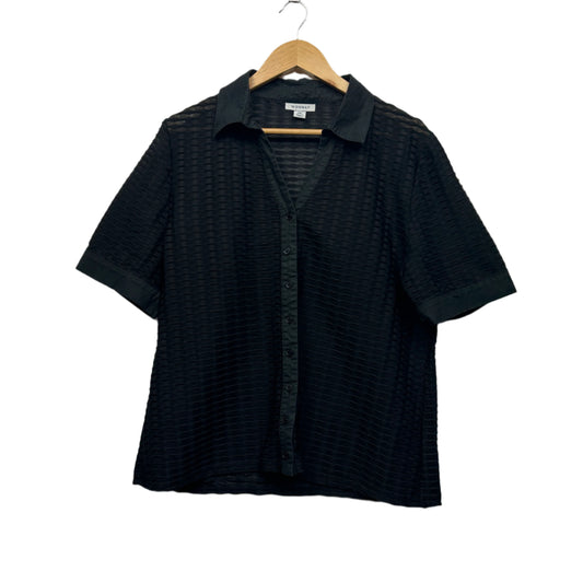 Wombat Top Size 16 18 3XL Black Short Sleeve Button Up Ribbed