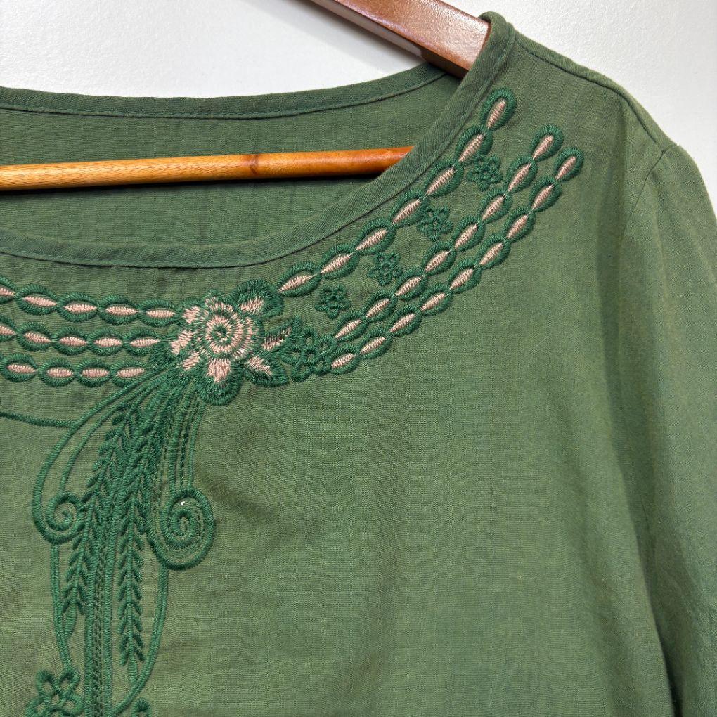 Green Cotton Embroidered Top - Size XXL