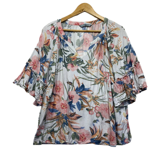 Katies Top Size 16 Floral Multicoloured Short Sleeve Viscose