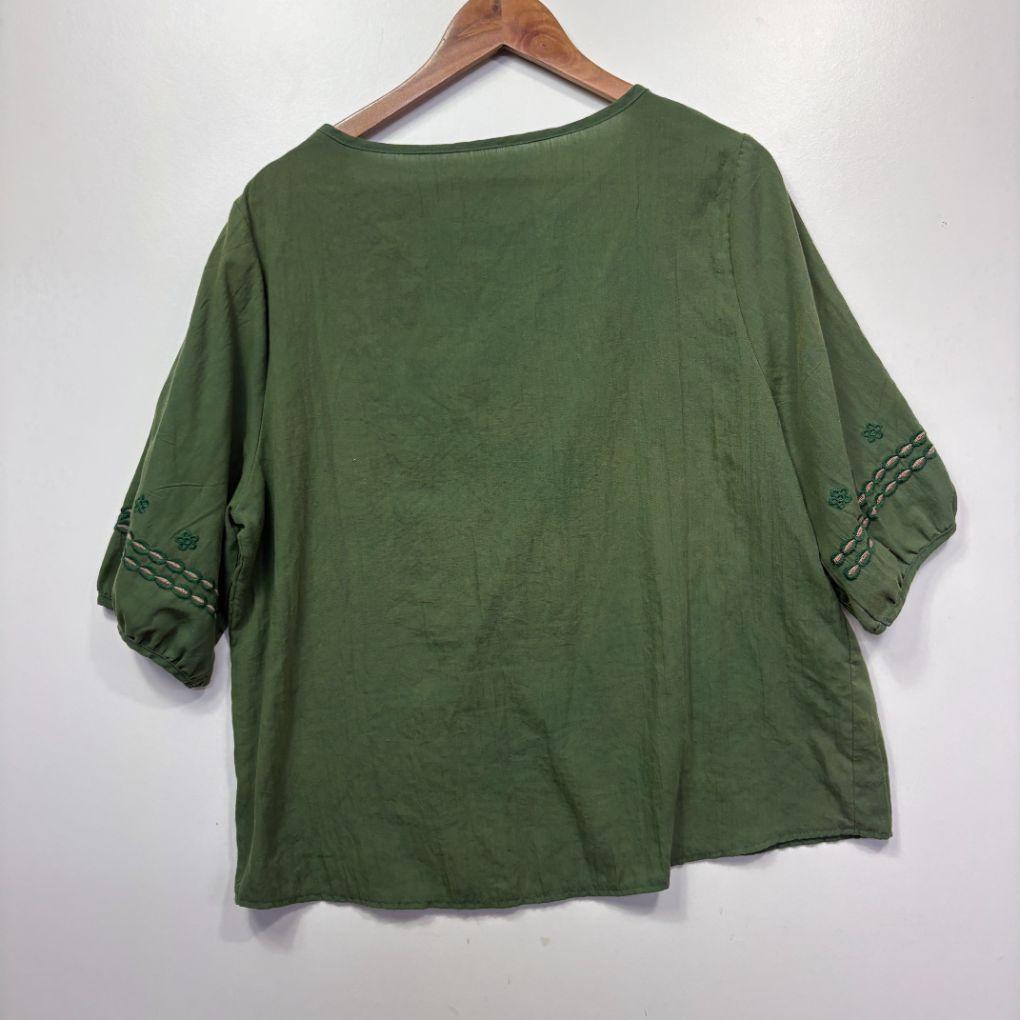 Green Cotton Embroidered Top - Size XXL