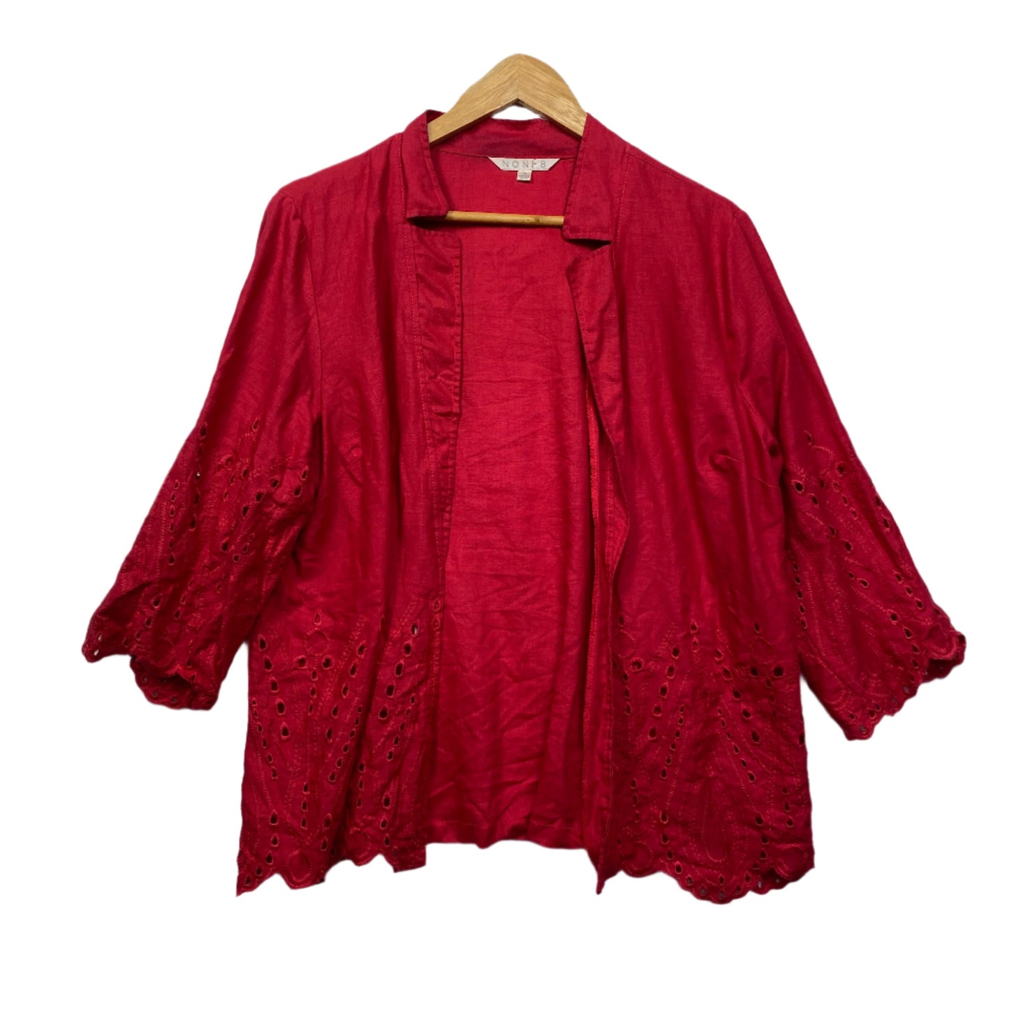 Noni B Top Size 14 Red Long Sleeve Open Front