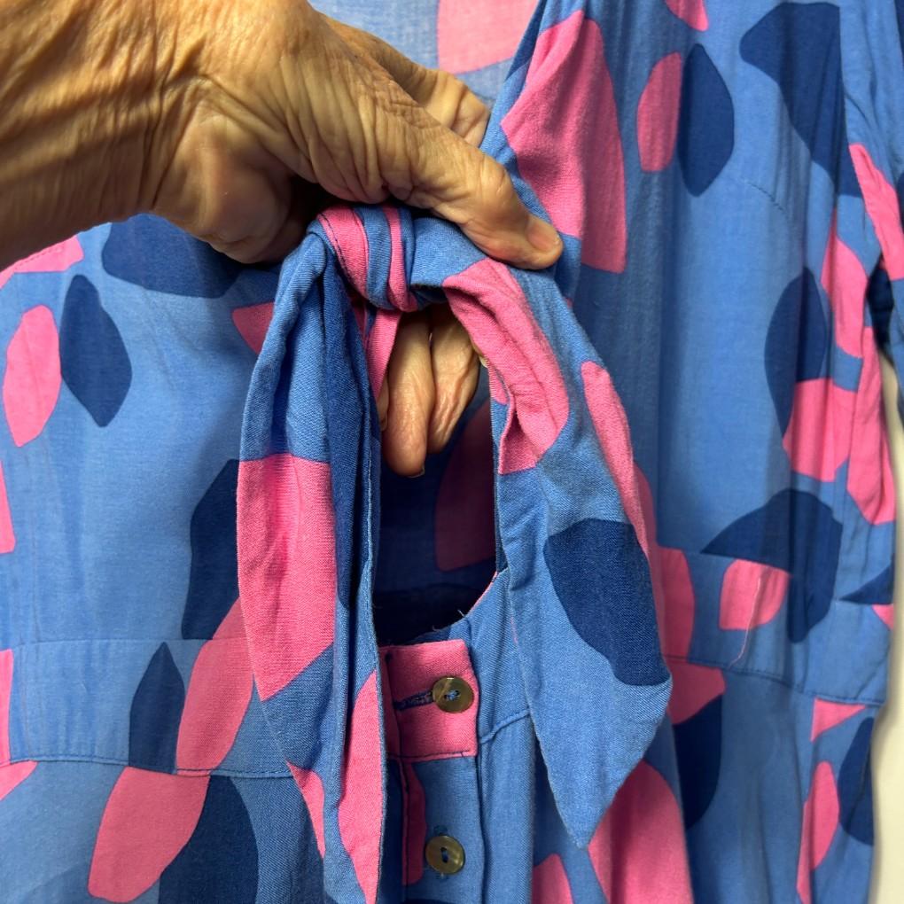 Fria Blue Pink Abstract Maxi Dress - Size 18