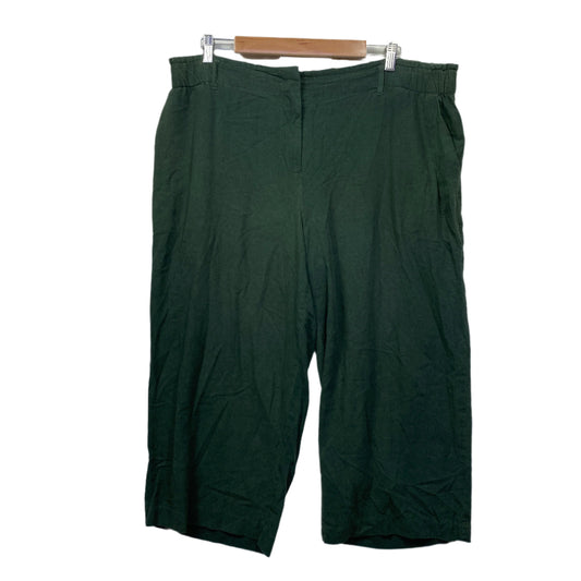 Katies Cropped Linen Pants Size 18 Green Pockets