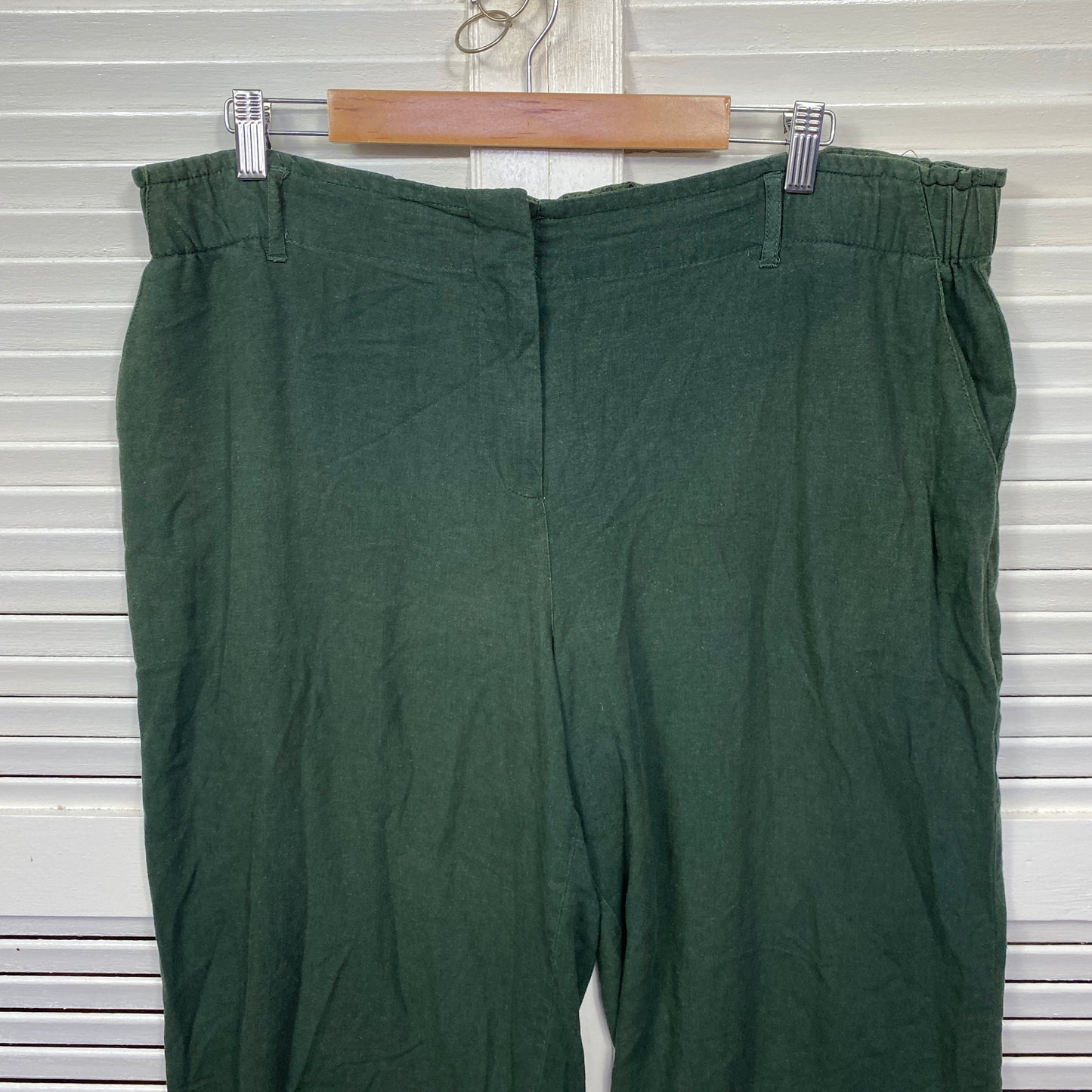 Katies Cropped Linen Pants Size 18 Green Pockets