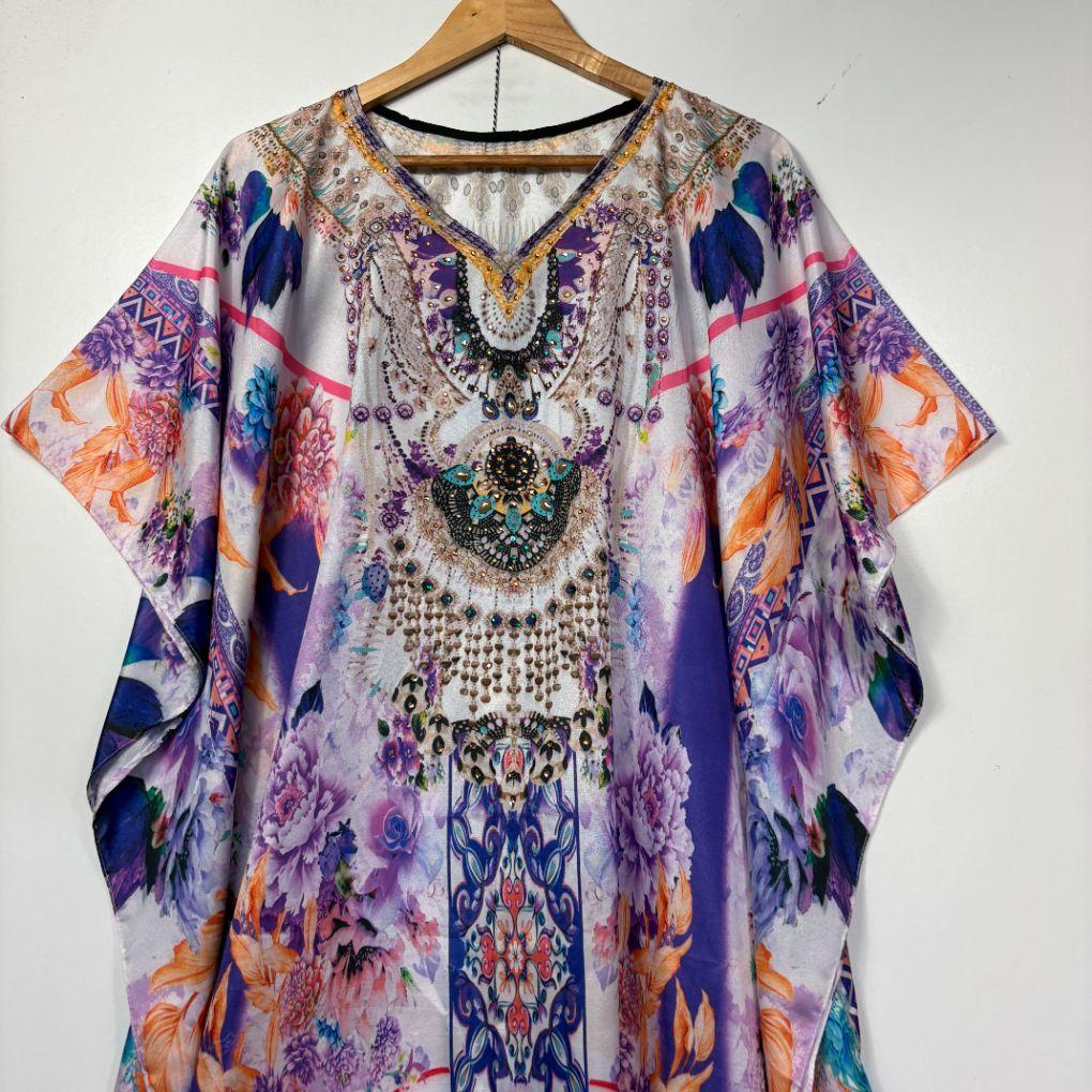 Handmade Multicoloured Embellished Kaftan - Size 14/16/18