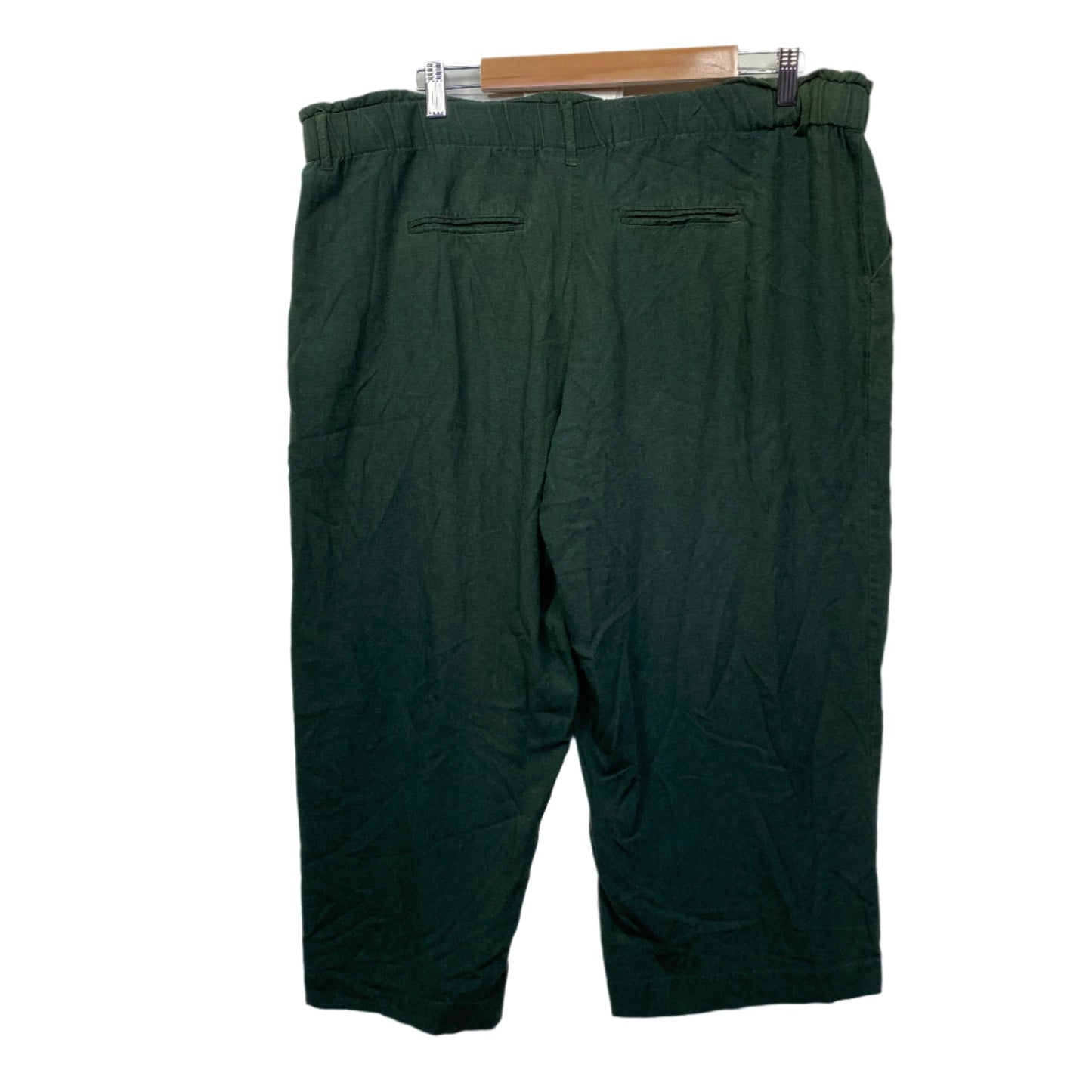 Katies Cropped Linen Pants Size 18 Green Pockets