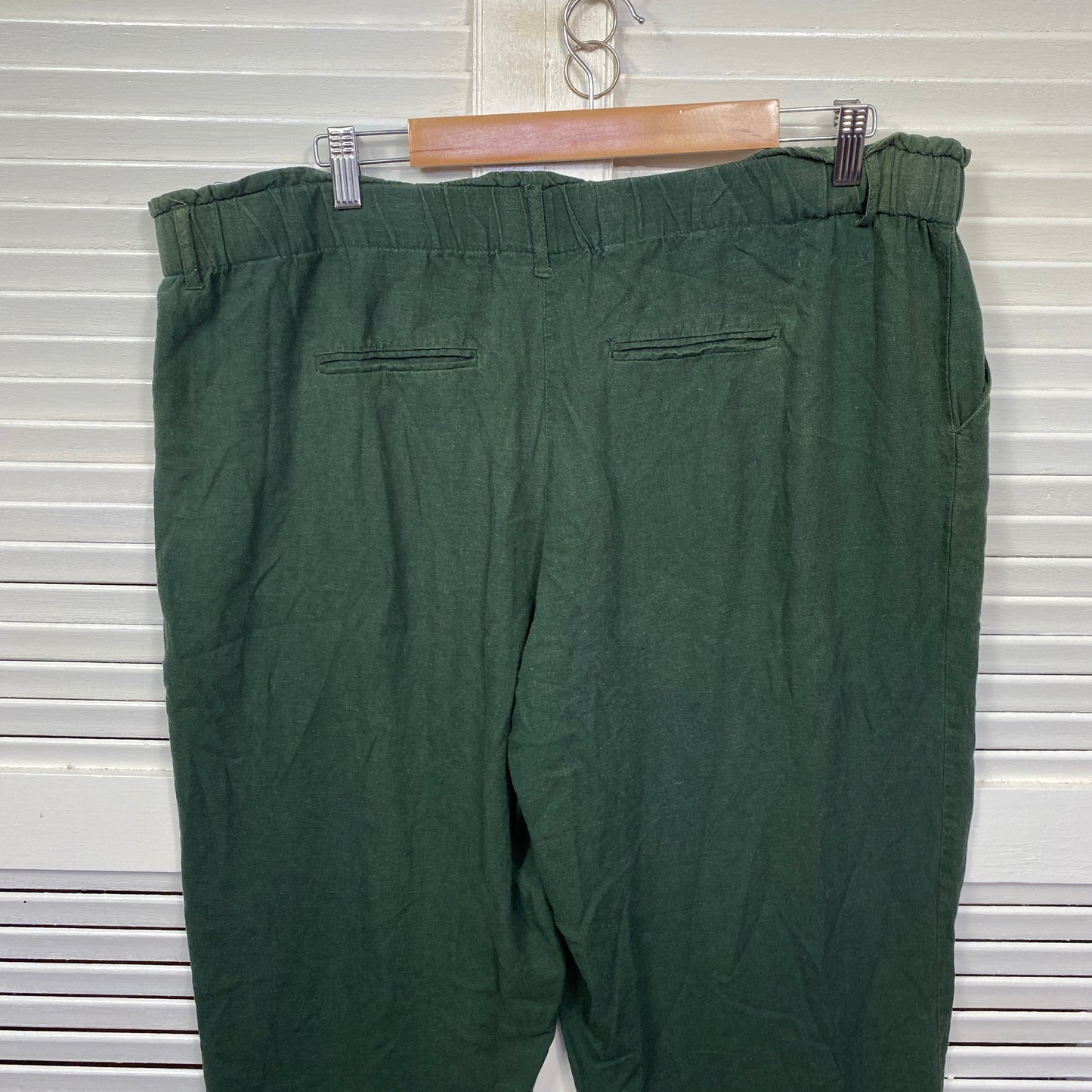 Katies Cropped Linen Pants Size 18 Green Pockets