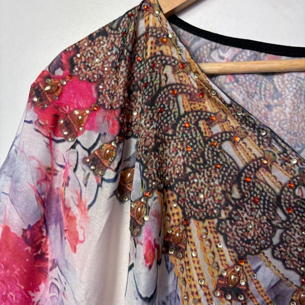 Handmade Multicoloured Embellished Kaftan - Size 14/16/18