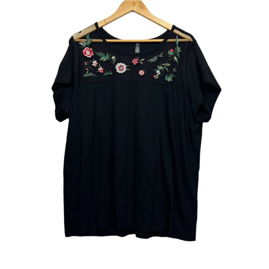 Edited Top Size 24 Black Short Sleeve Embroidered