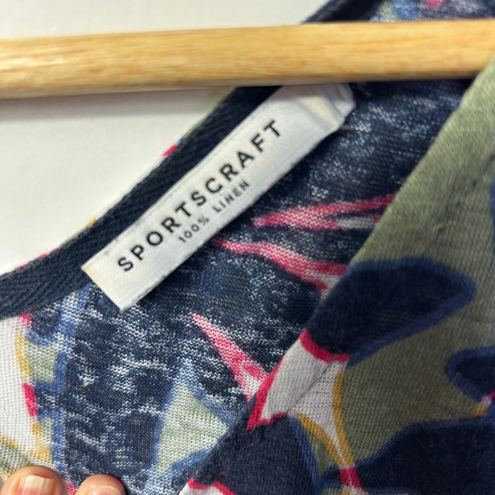 Sportscraft Navy Floral Linen Dress - Size 16/18