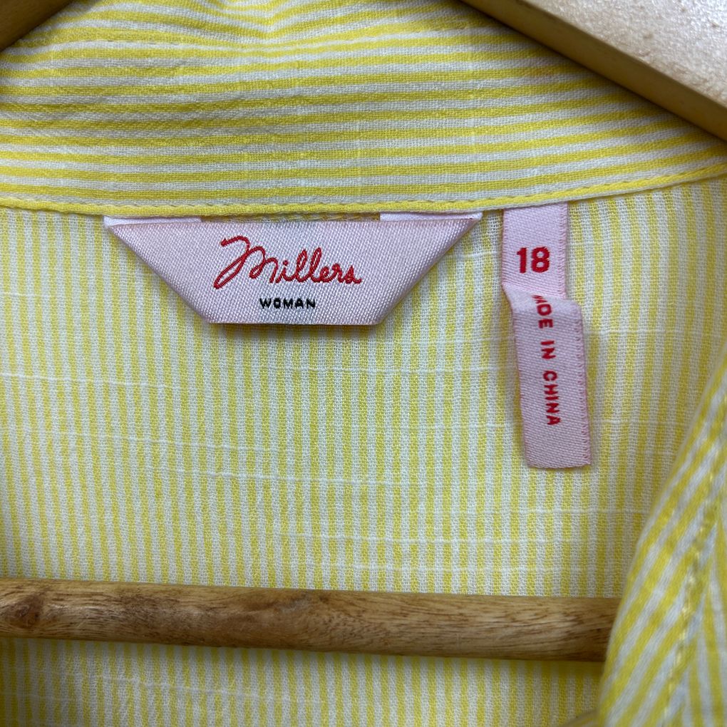 Millers Yellow Striped Cotton Shirt - Size 18