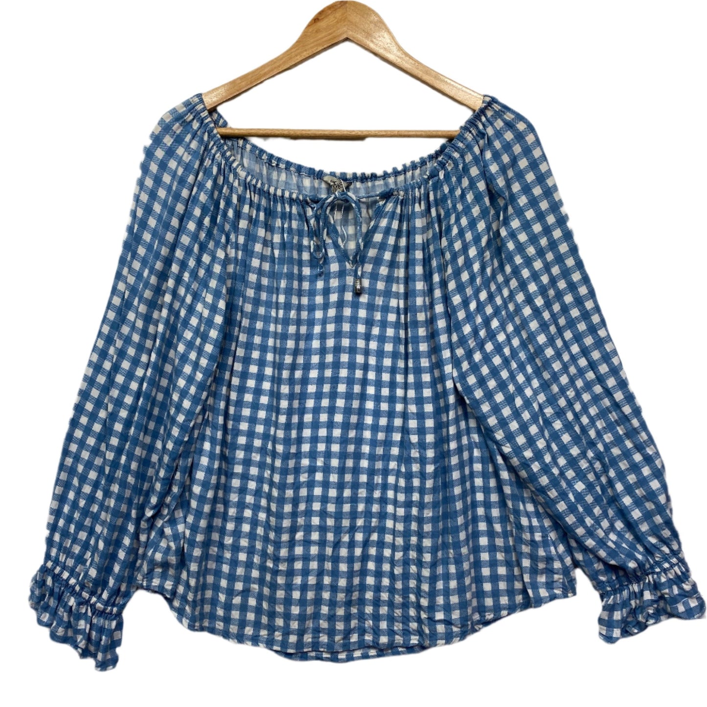 Adrift Top Size 16 XL Blue White Gingham Check