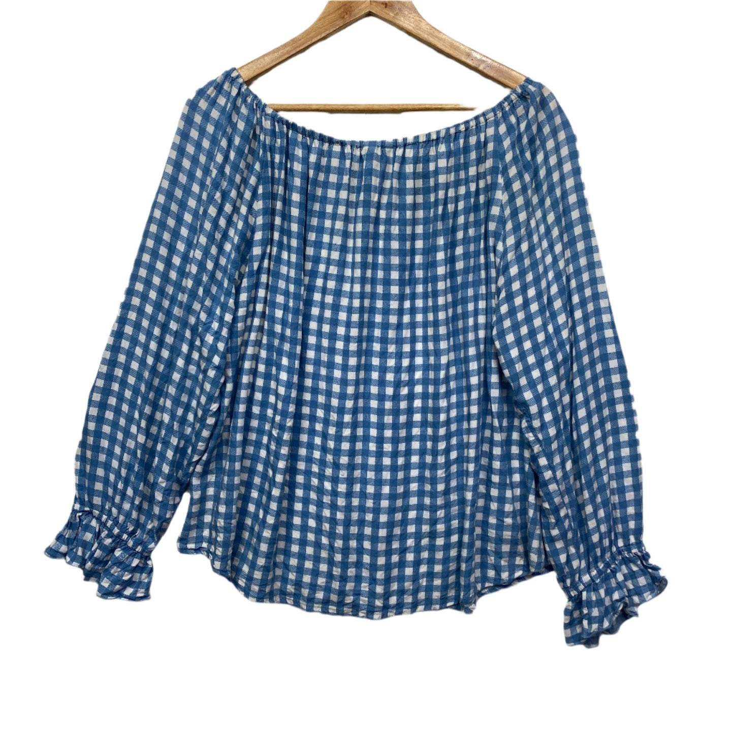 Adrift Top Size 16 XL Blue White Gingham Check