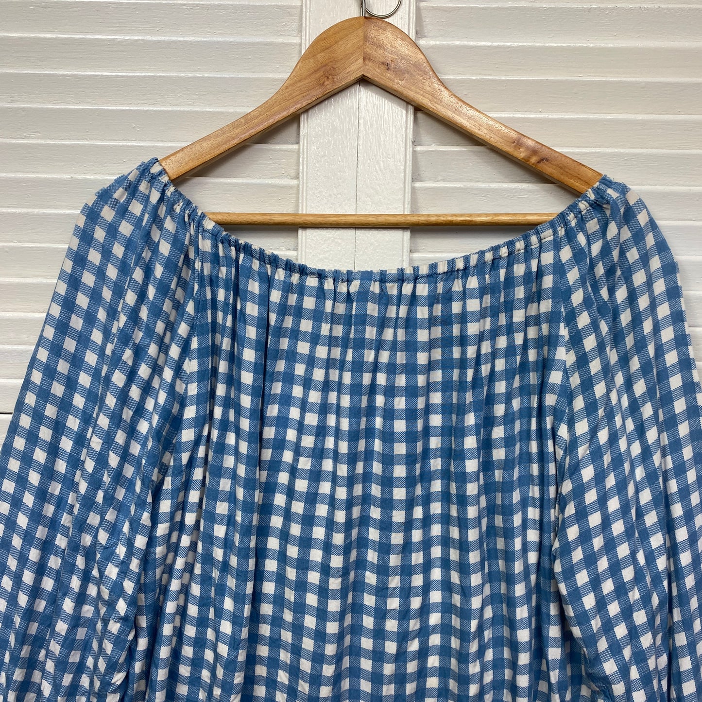 Adrift Top Size 16 XL Blue White Gingham Check