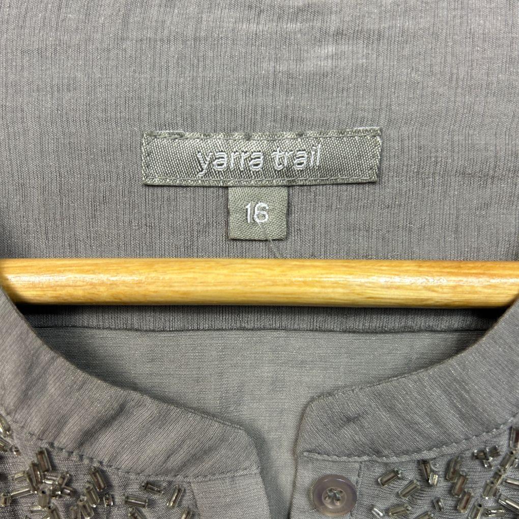 Yarra Trail Grey Beaded Top - Size 16
