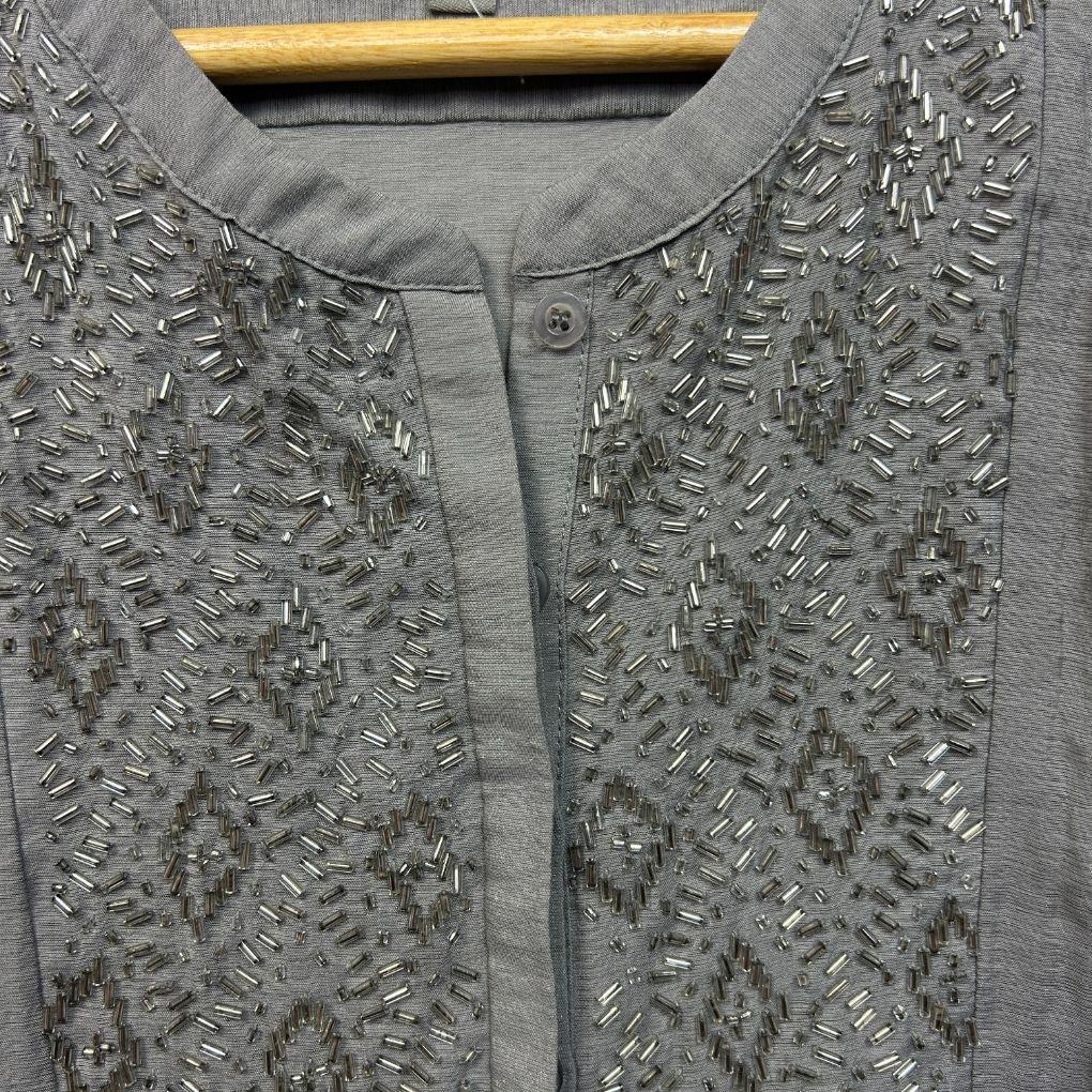 Yarra Trail Grey Beaded Top - Size 16