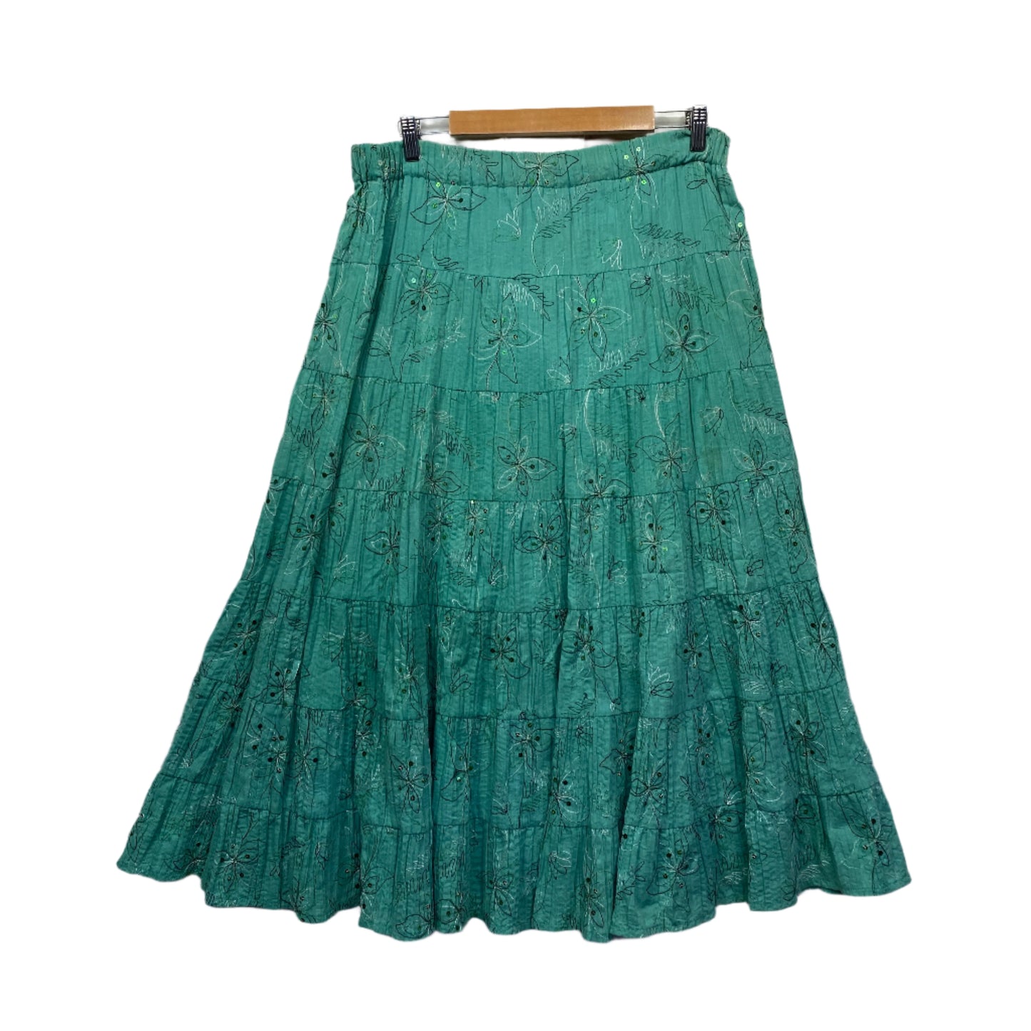 Lavender Road Maxi Skirt Size 14 Green Embroidered Sequins