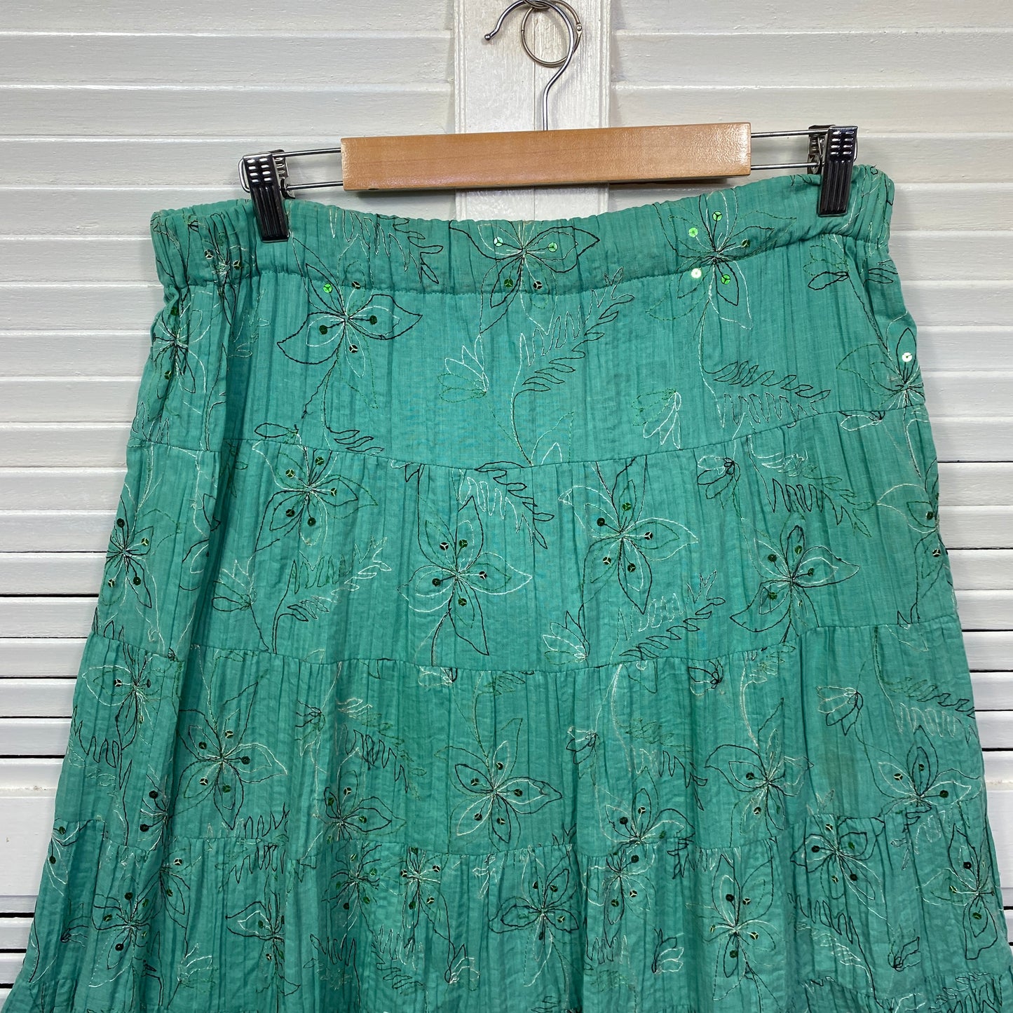 Lavender Road Maxi Skirt Size 14 Green Embroidered Sequins