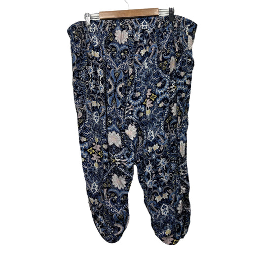 Autograph 20 Pants Size 20 Black Blue Paisley Print Pockets Viscose