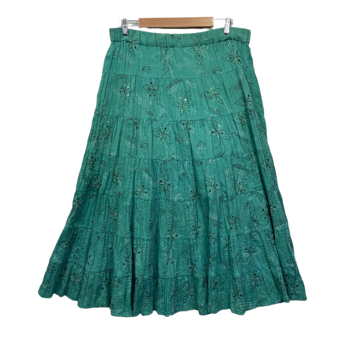 Lavender Road Maxi Skirt Size 14 Green Embroidered Sequins