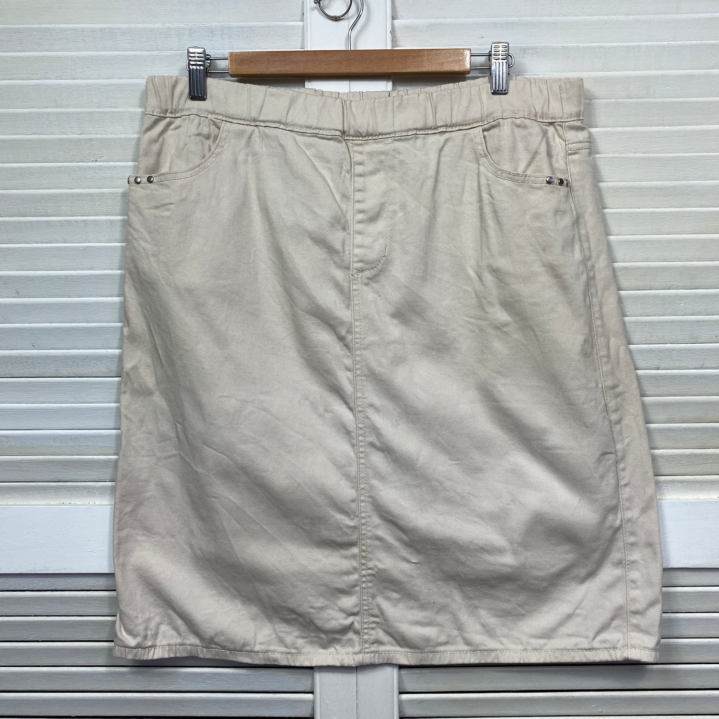 Rockmans Skirt Size 14 Pockets Pencil Beige Elastic Waist