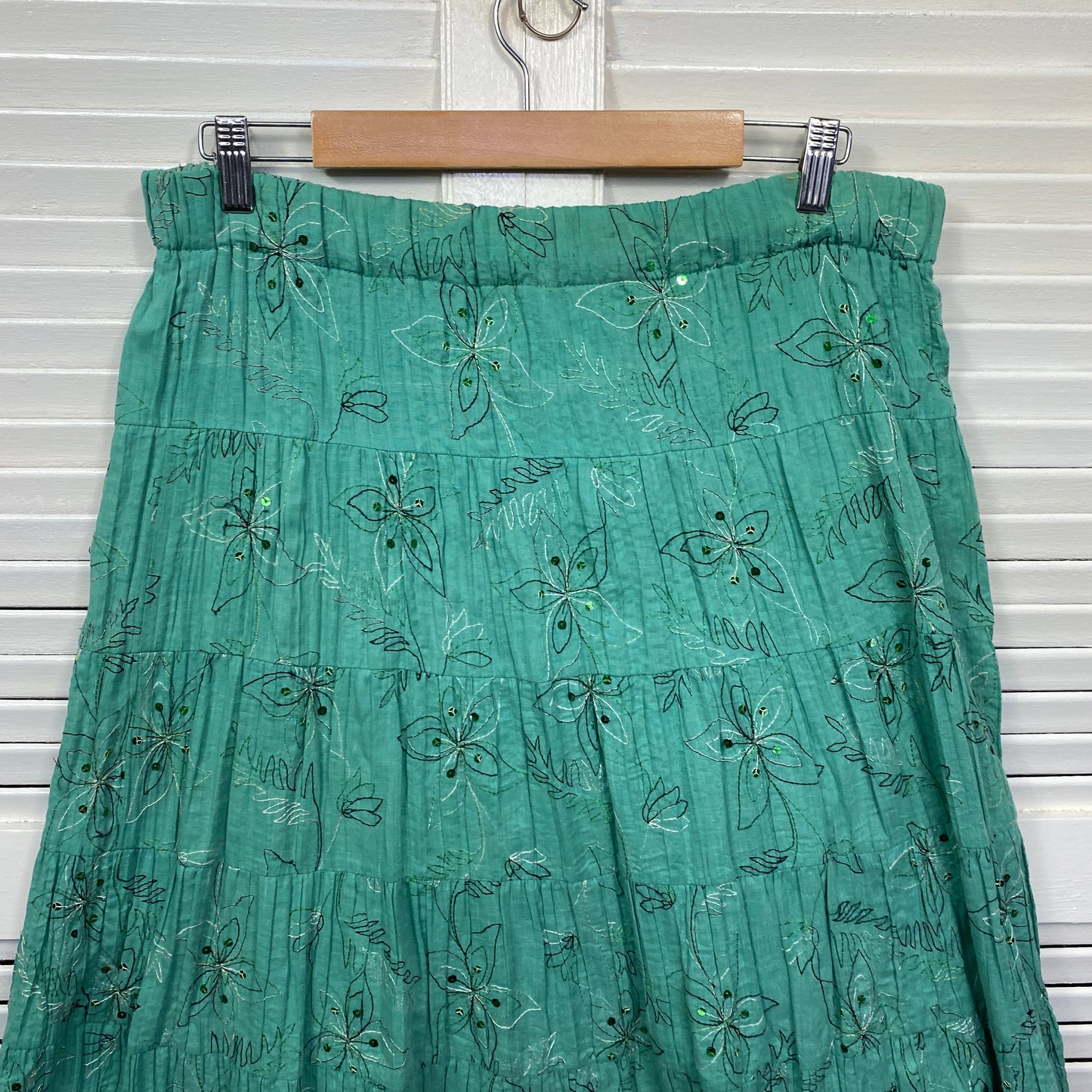 Lavender Road Maxi Skirt Size 14 Green Embroidered Sequins