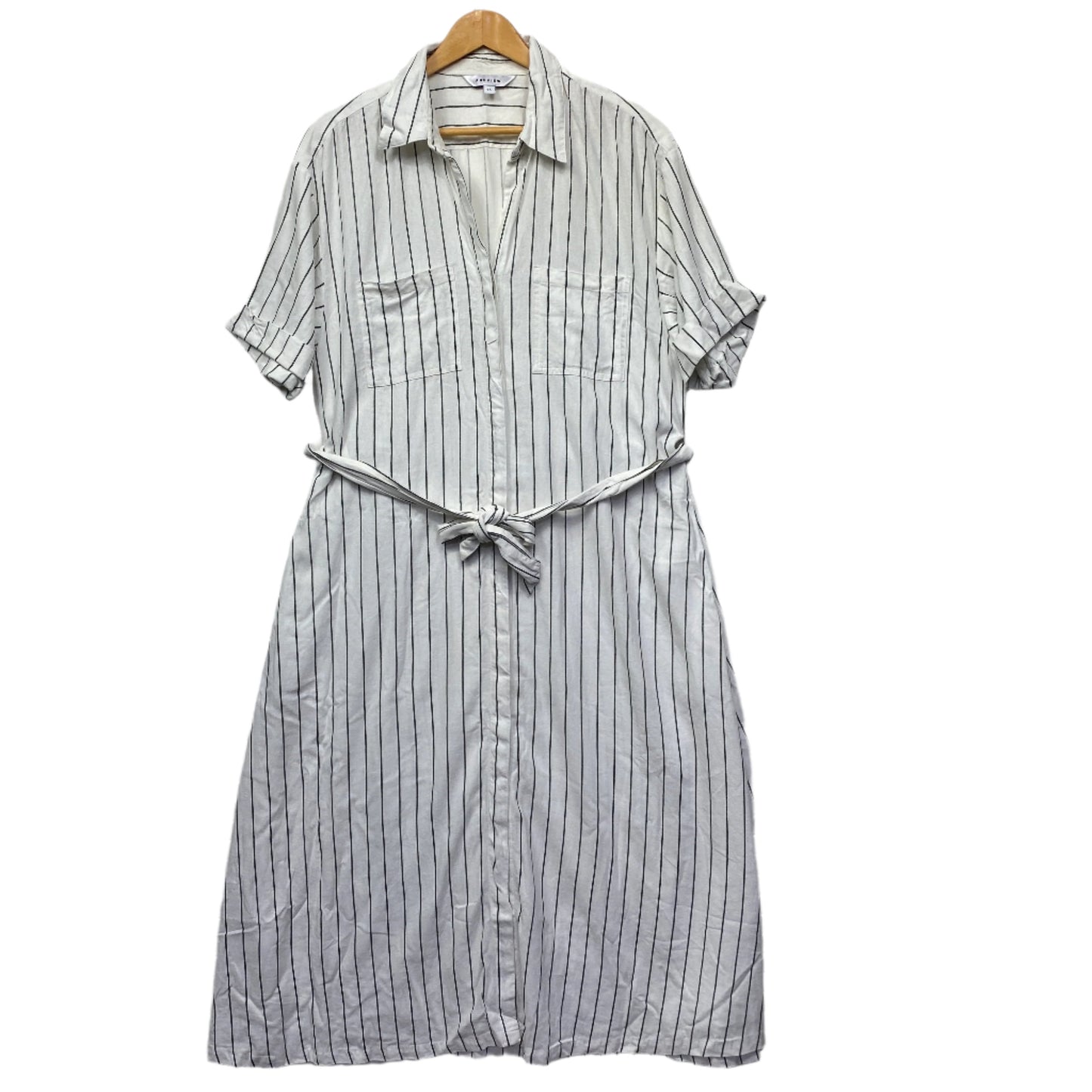 Preview Linen Shirt Dress Size 16 White Striped Pockets