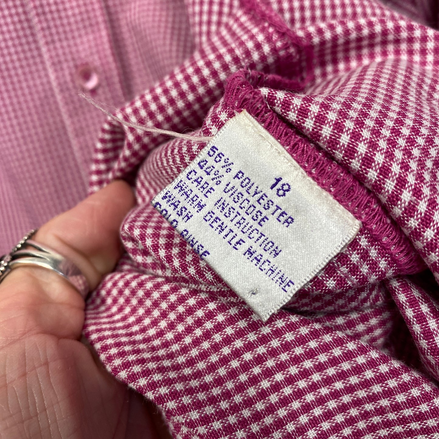 1626 Top Size 18 Plus Button Up Long Sleeve Pink White Gingham Check