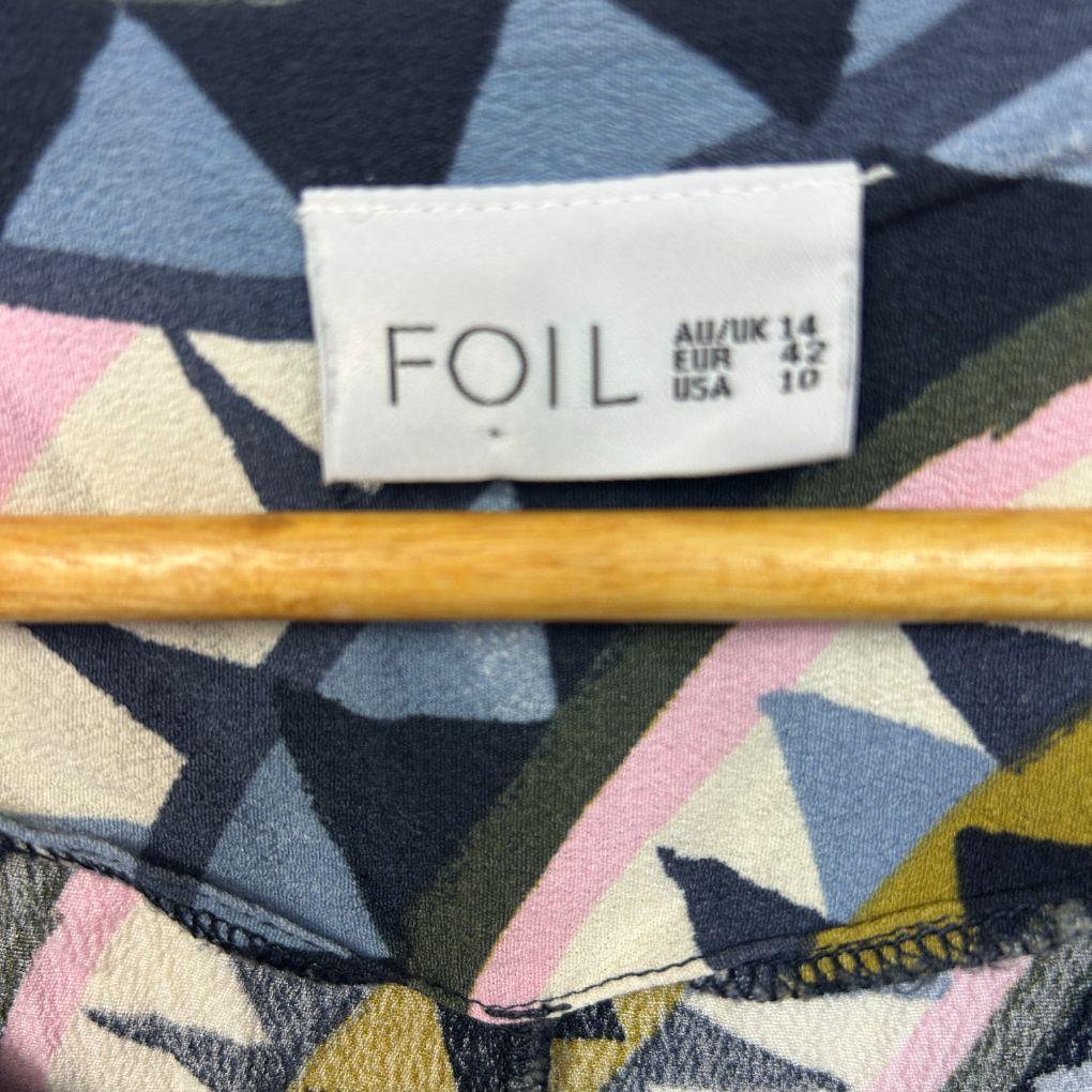 Foil Navy Print Dress - Size 14