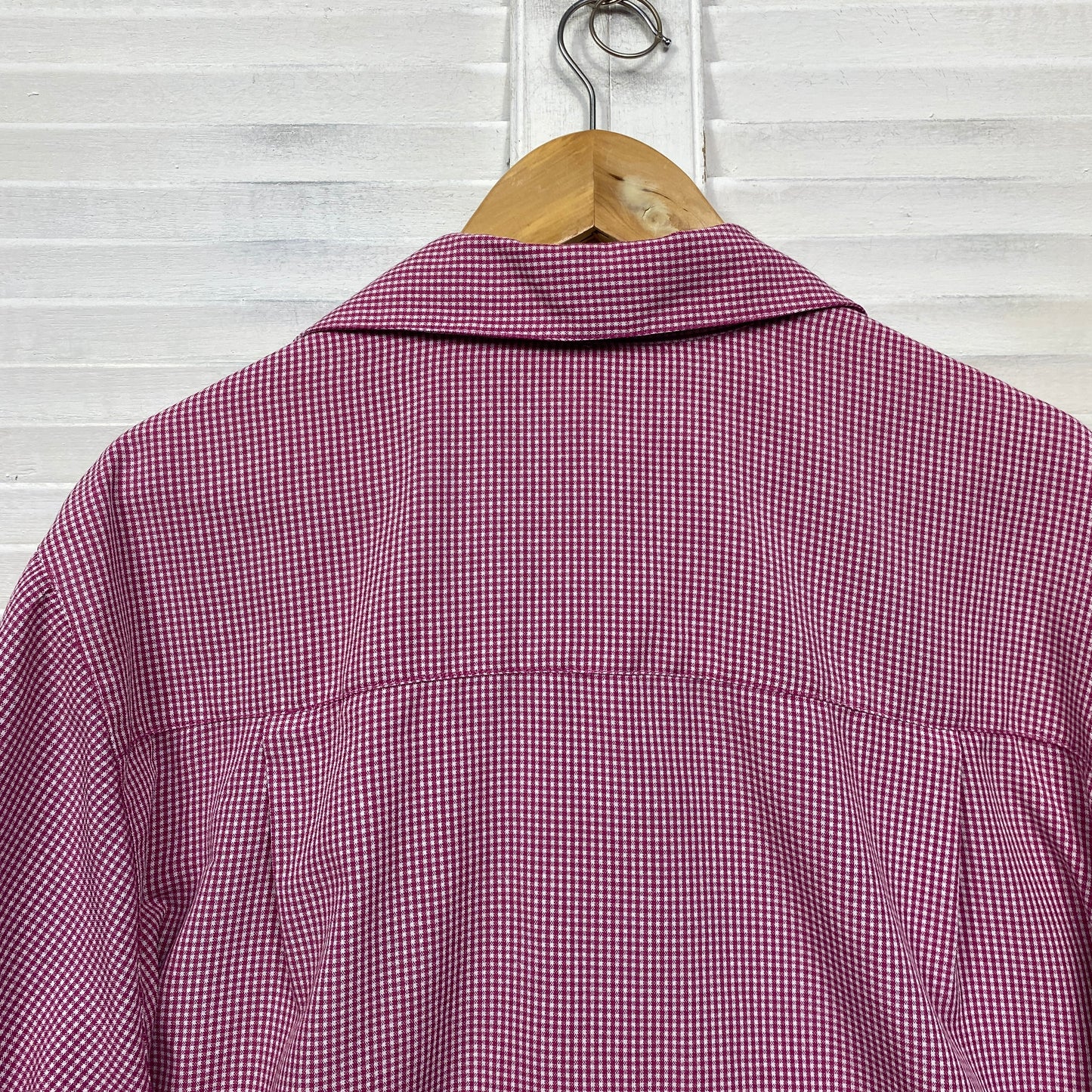 1626 Top Size 18 Plus Button Up Long Sleeve Pink White Gingham Check