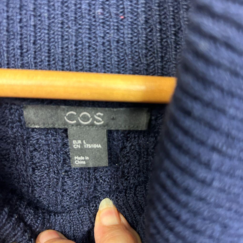 COS Navy Chocolate Cotton Wool Blend Jumper - Size L