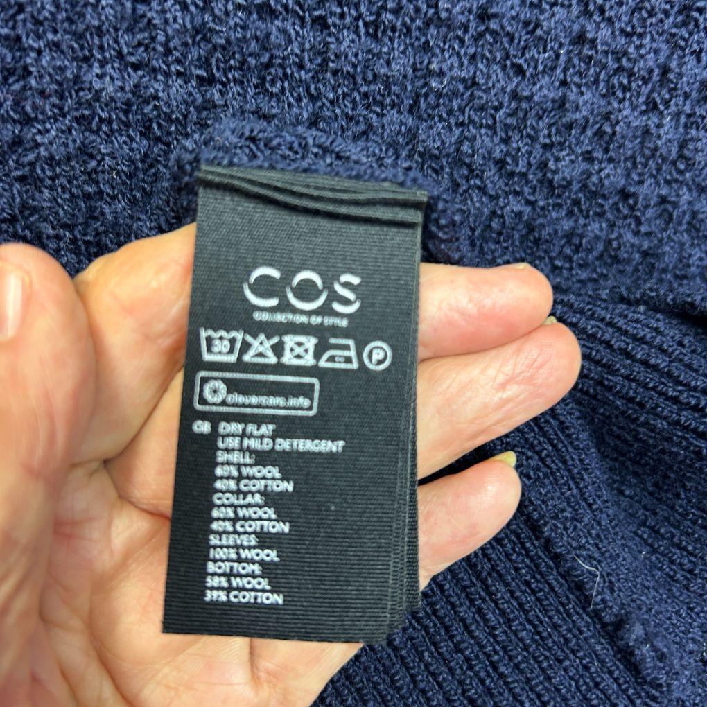 COS Navy Chocolate Cotton Wool Blend Jumper - Size L