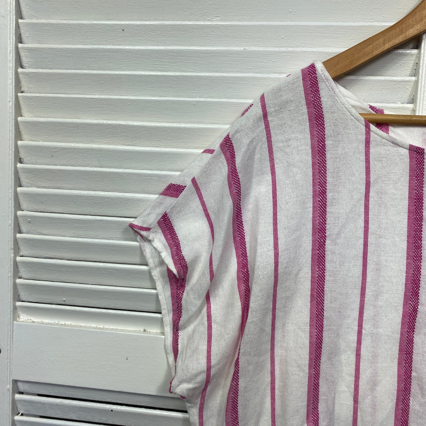 Rockmans Linen Blend Top Size 14 White Pink Striped