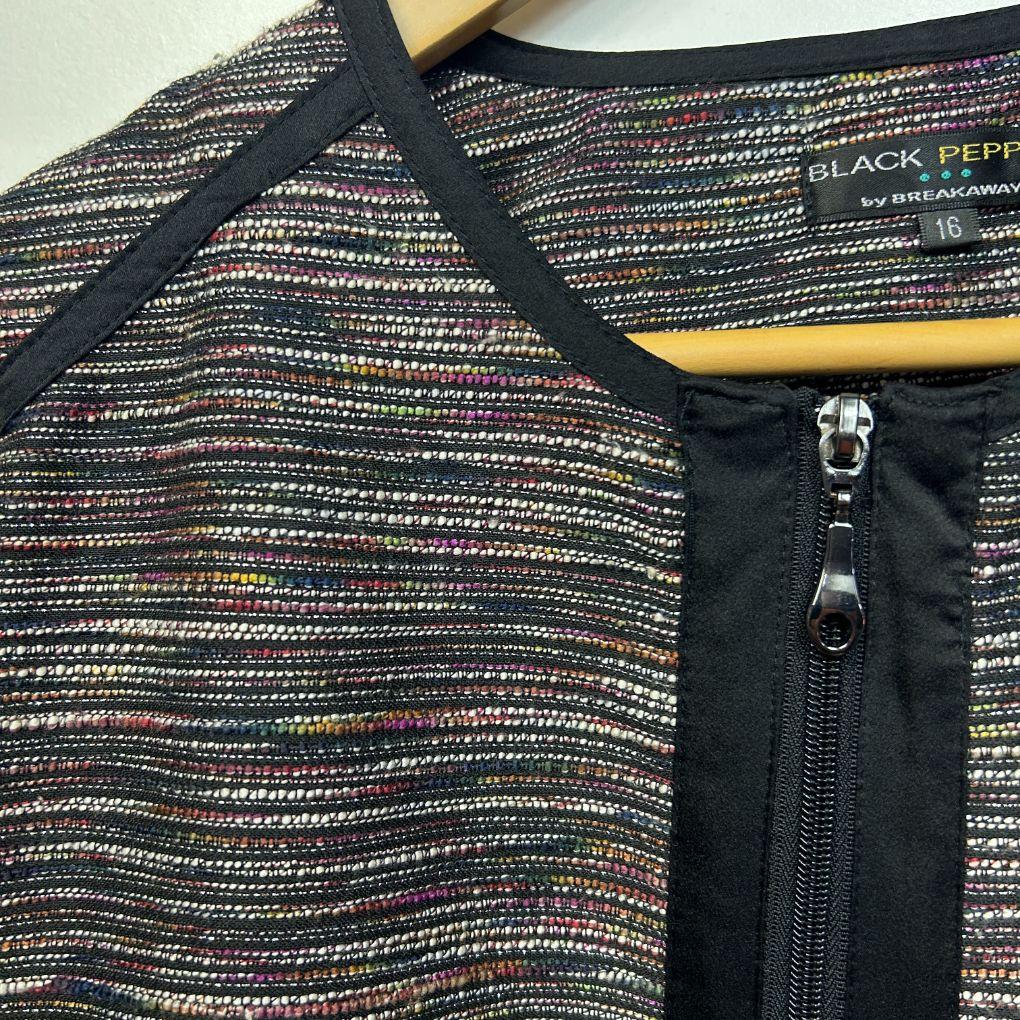 Black Pepper Multicoloured Tweed Jacket - Size 16