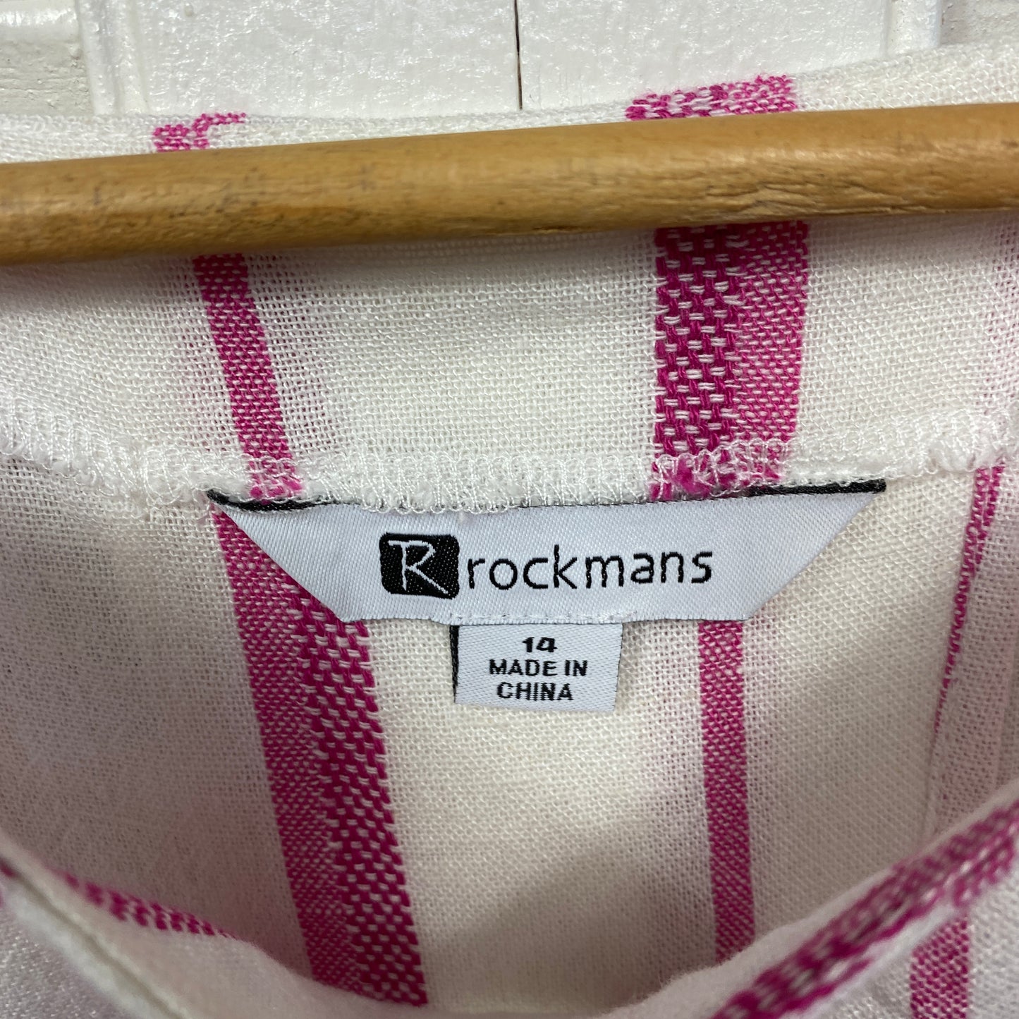 Rockmans Linen Blend Top Size 14 White Pink Striped