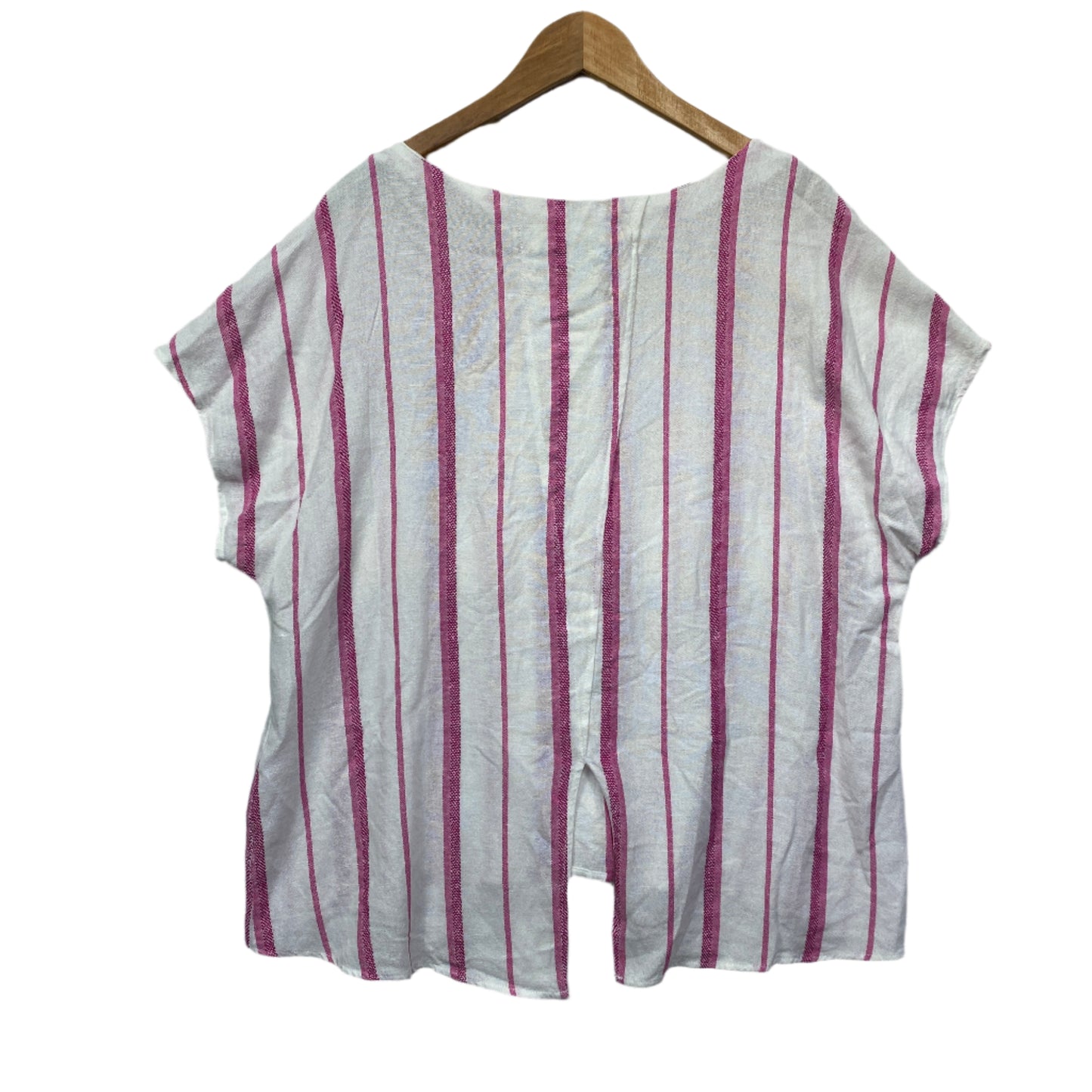 Rockmans Linen Blend Top Size 14 White Pink Striped