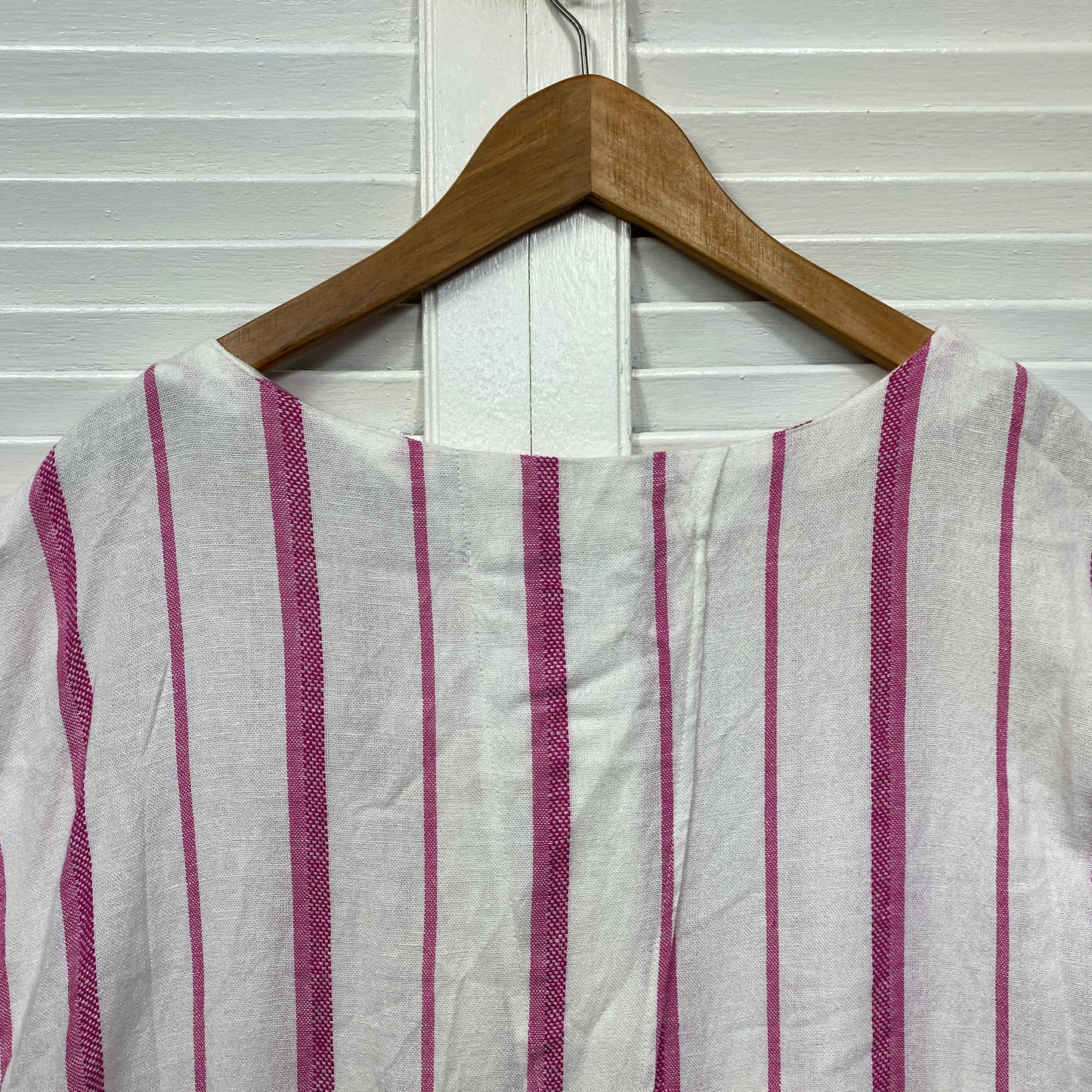 Rockmans Linen Blend Top Size 14 White Pink Striped