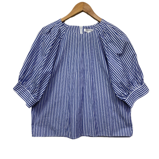 Preview Top Size 16 Blue White Striped Billow Short Sleeve Cotton