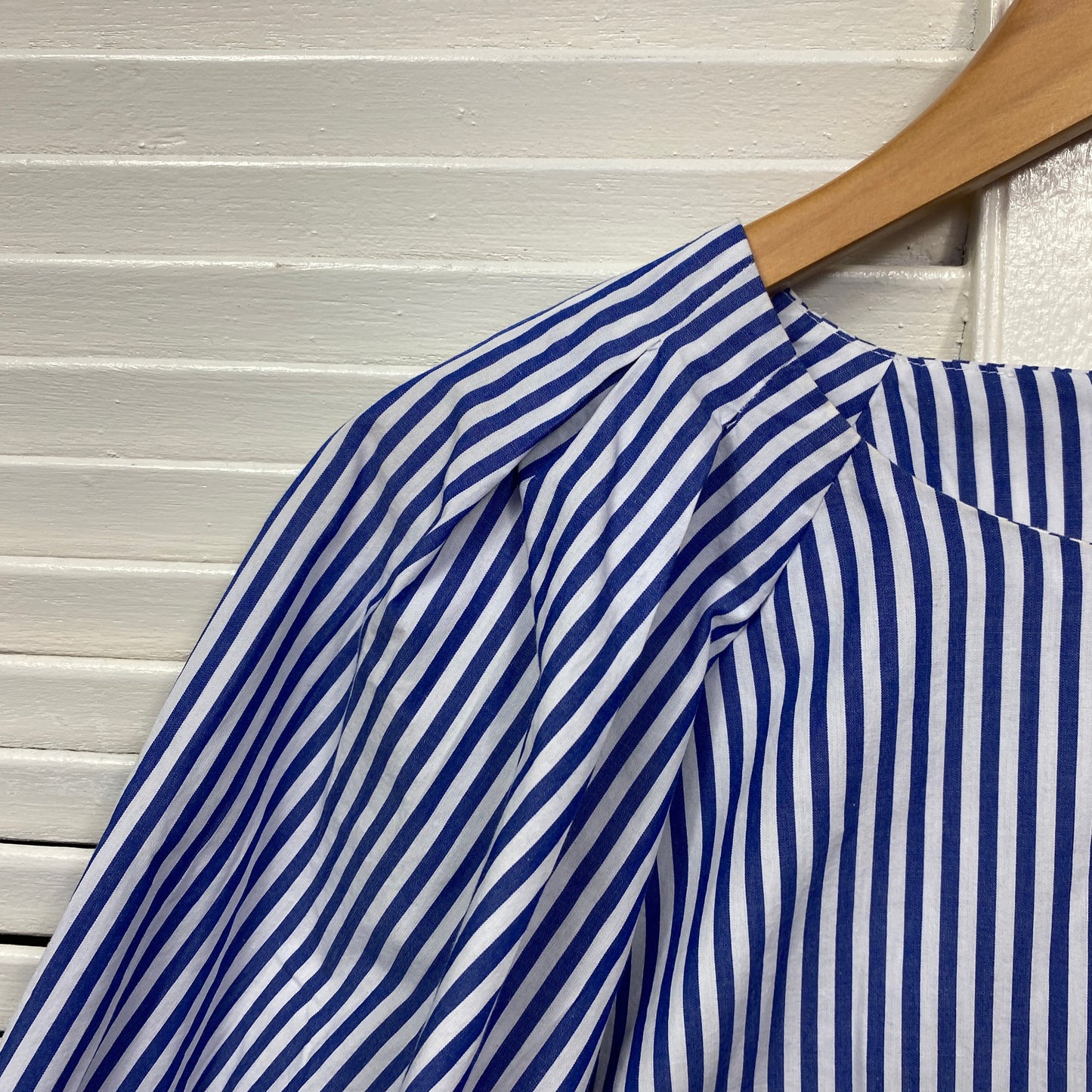 Preview Top Size 16 Blue White Striped Billow Short Sleeve Cotton