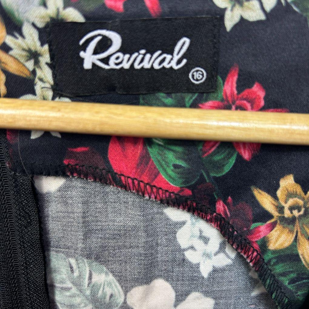 Revival Black Floral Cotton Pencil Dress - Size 16