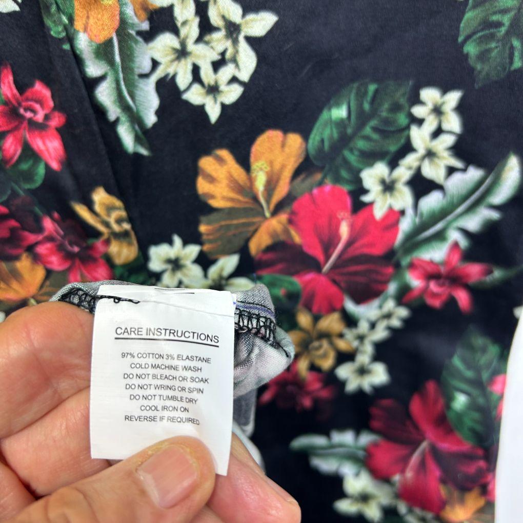 Revival Black Floral Cotton Pencil Dress - Size 16