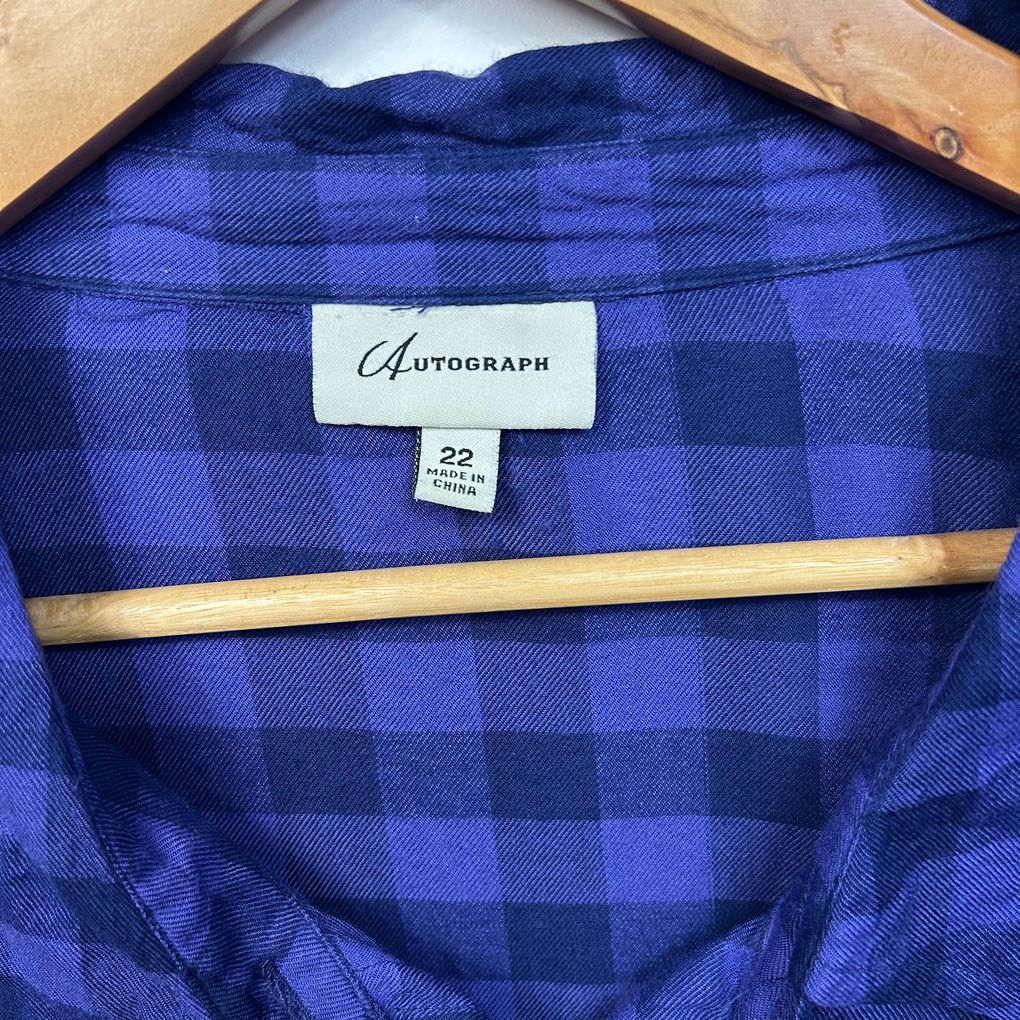 Autograph Purple Check Long Sleeve Shirt - Size 22