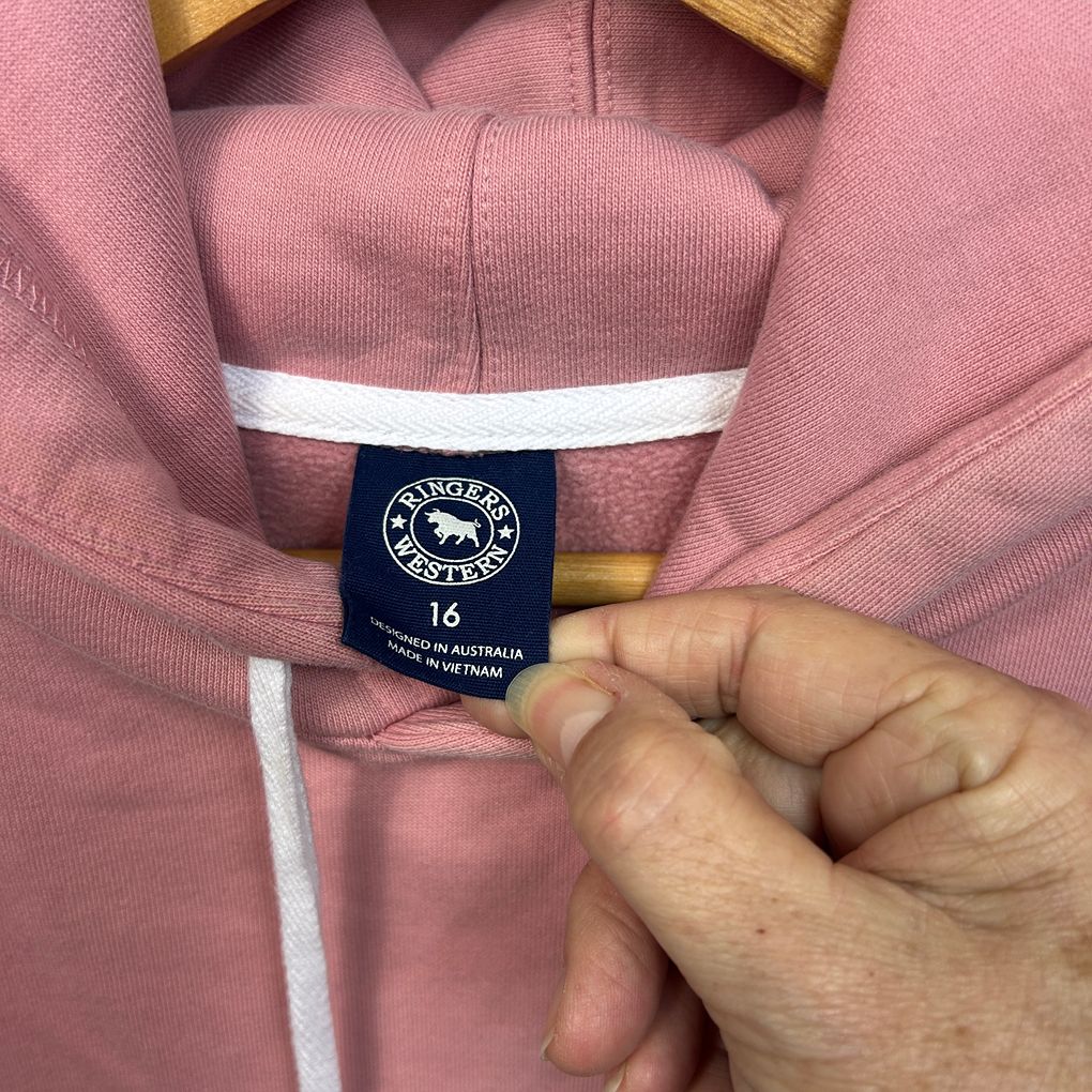 Ringers Western Pink Cotton Hoodie - Size 16