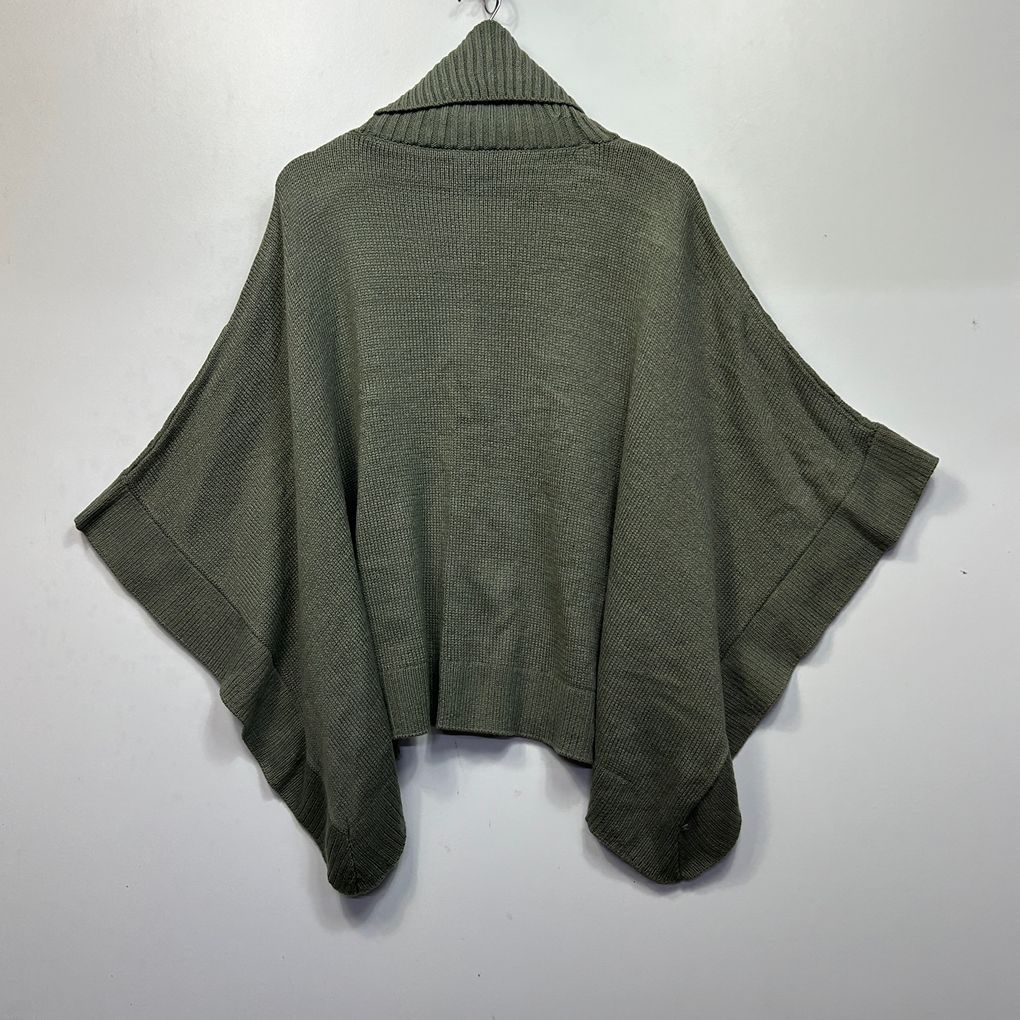 Khaki Knit Poncho - One Size