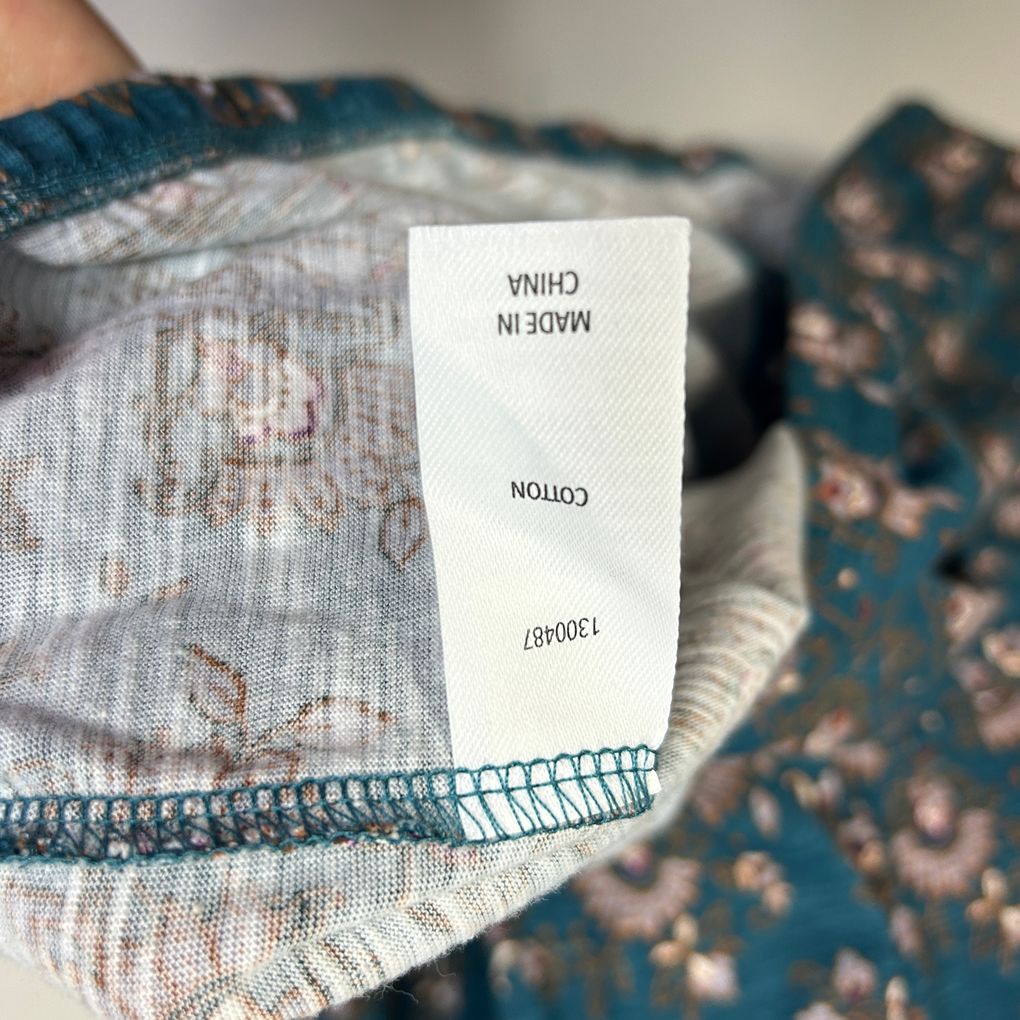 Avella Teal Cotton Floral Top - Size 24